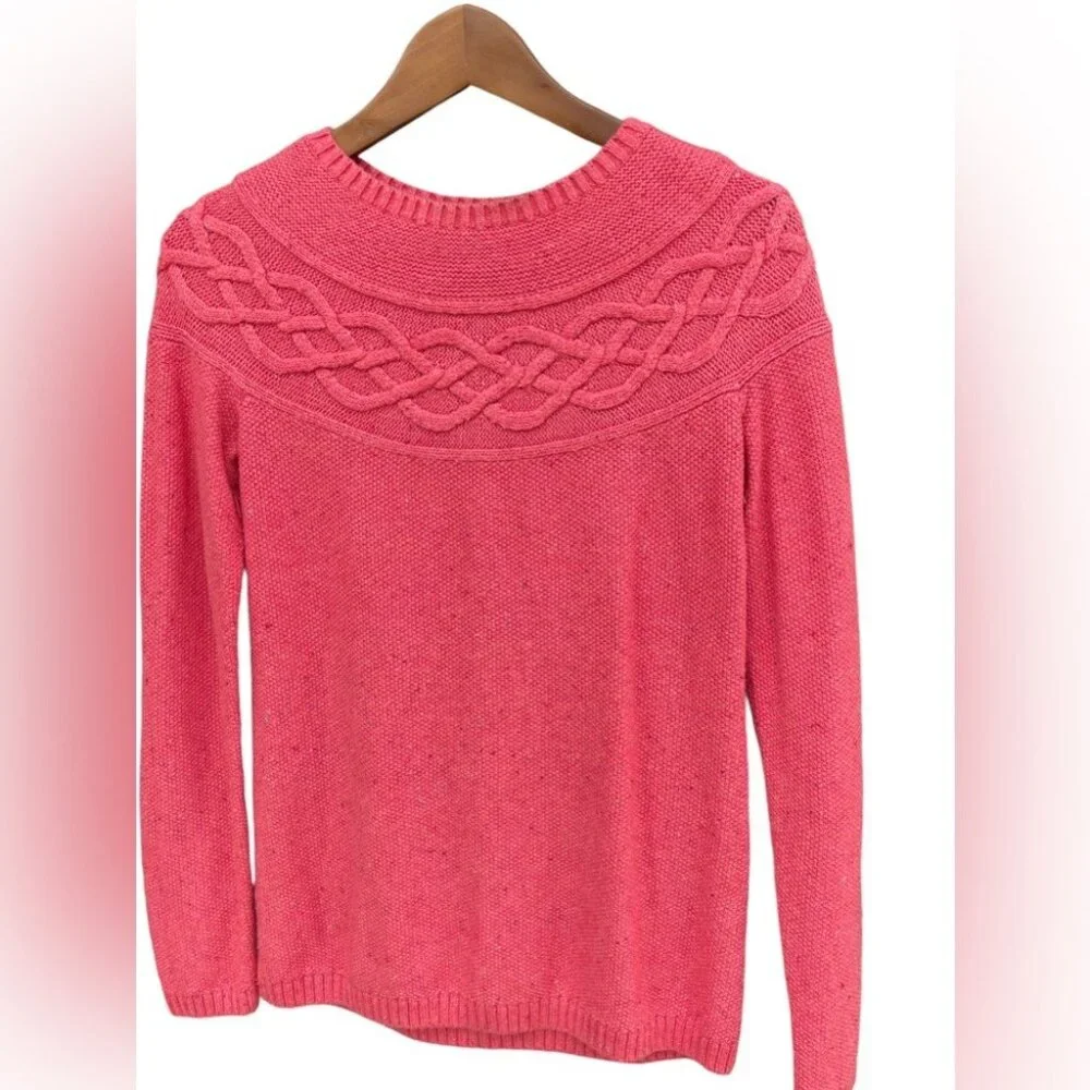 Talbots Pink Confetti Cable Knit Crewneck Sweater Womens XS